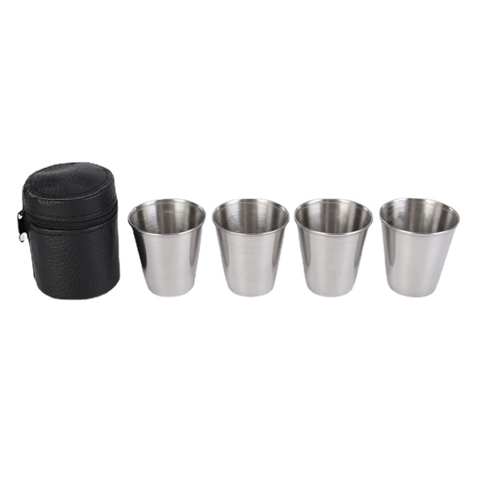 Kalttoy Of 4 Compact Camping Cups Wine Mugs with Leather Case Stackable Drinking Cups Suitable for Outdoor Activities Shatterproof Mugs