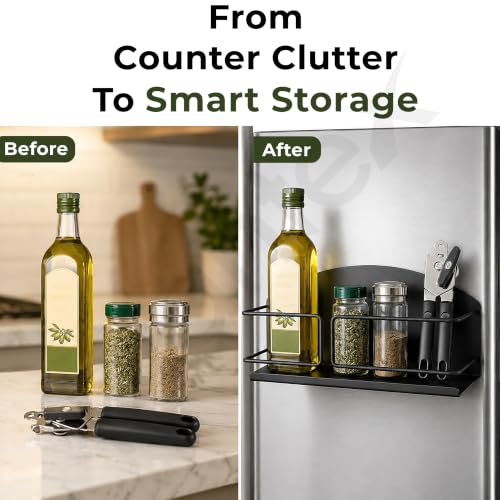 Image of Plantex Fridge Magnet Storage Rack /GI Steel Magnetic Shelf for Fridge /Refrigerator Side Storage Rack for Kitchen Essentials /Spice Rack - Pack od 1 (Black)