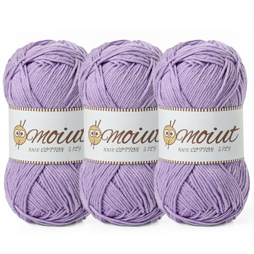 Image of 3 Pack Cotton Yarn for Crocheting, Baby Yarn for Crocheting Soft, 393yds / 5.29oz Fluffy Amigurumi Crochet Yarn, 5 Ply 100% Milk Cotton Yarn for Puzzle、Socks、Clothes(3 Light Purple)