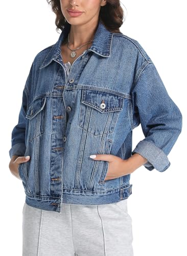 Women's Denim Jacket Loose Relaxed Fit with Pocket Trucker Jean Jacket Coats