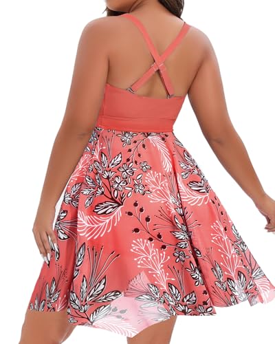 Image of Daci Plus Size Two Piece Swim Dress with Shorts for Women Mesh Swimsuits Flowy Bathing Suits