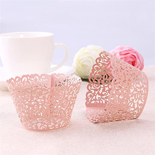 image for KASU Pink Cupcake Wrappers 100pcs/pack Lace Cupcake Liners Laser cut C