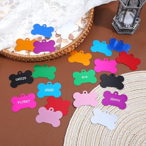 Classicseali 20 Stück Hundemarke Knochen,Metall Erkennungsmarken Rohlinge,Doppelseitige Personalisierte Hunde Marke für ID-Tags,Katzennamen,DIY-Dekorationszubehör,10 Farben