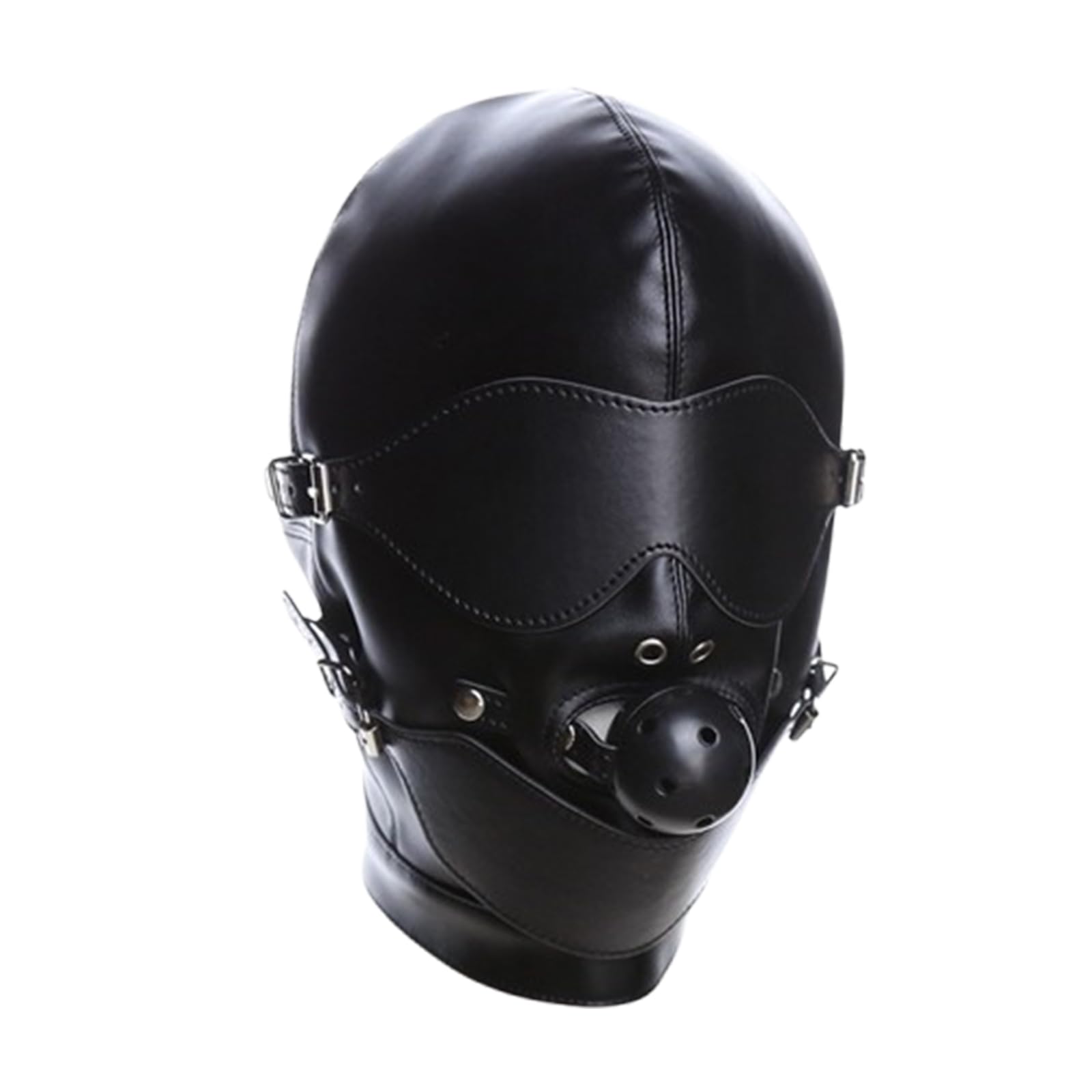 Adjustable Full Head Harness Hood with Removable Ball Gag – PU Leather Bondage Mask for Men and Women, Breathable BDSM Headgear with Buckles & Blindfold for Roleplay & Fetish Scenes