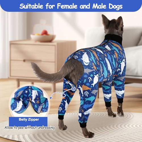 Image of Etdane Dog Surgery Suit Recovery Suit for Dogs Female Spay, Male Neuter Dog Onesie After Surgery Surgical Bodysuits Anti Shedding Suit Sharks /XS