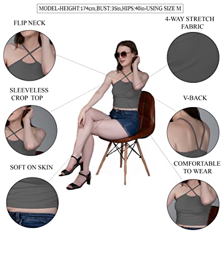 Image of A1694 Women's Basic Solid Flip Neck Crop Top for Women Stylish Western