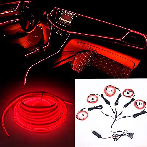 Neon El Wire Lights Set with 1 PCS 10FT EL Wire and 4 PCS 3.2FT EL Wires for Automotive Car, EL Wire led Lights for Cars Interior Exterior Cold Wire LED Lights DIY Decoration Strip Lights Orange-5 PCS