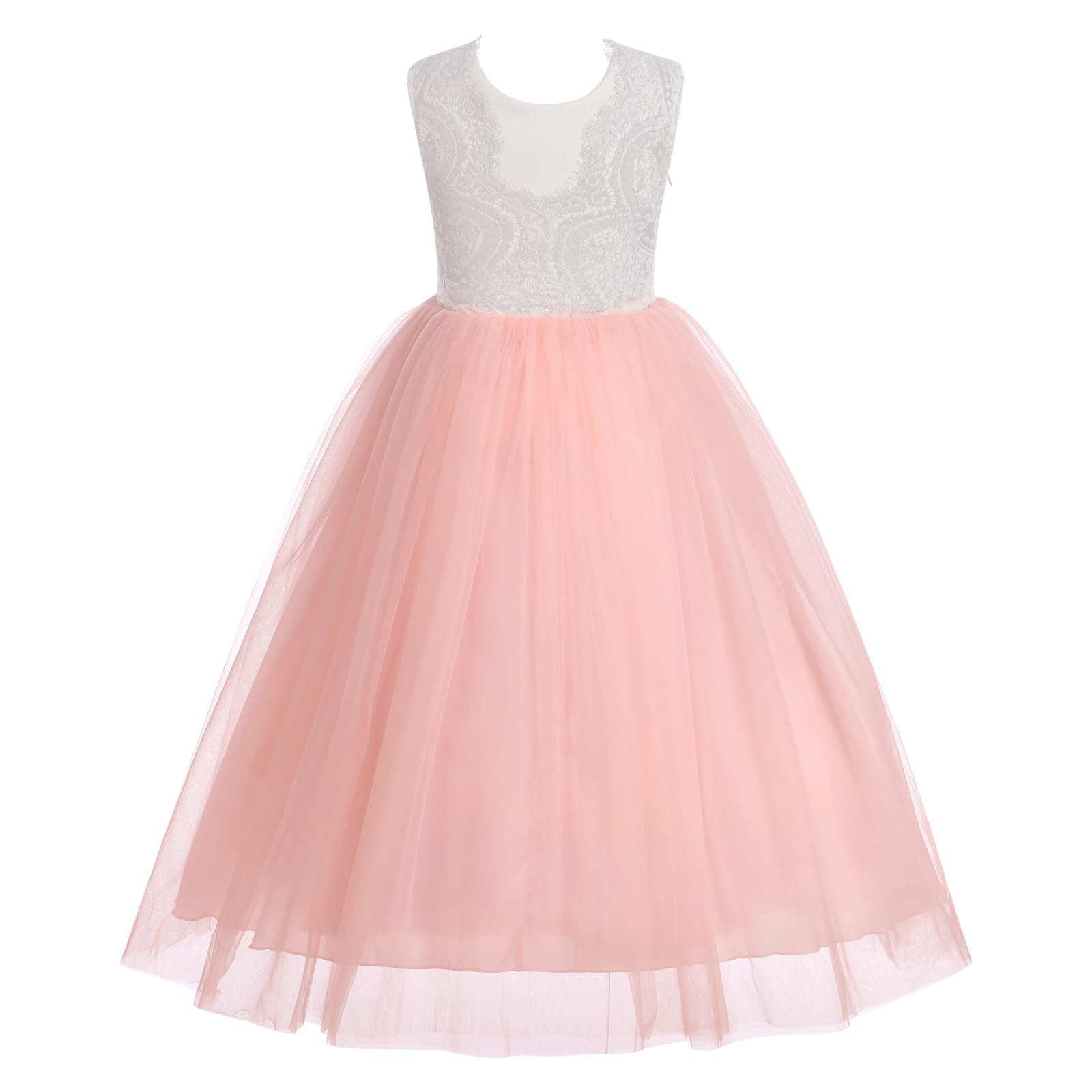 Odizli Robe de demoiselle d'honneur, en dentelle, dos nu, ligne A, en tulle, robe de mariage, première communion, fête, longue robe de soirée