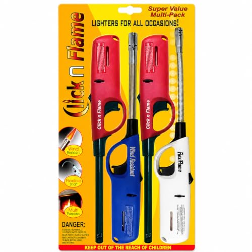 Click n Flame Utility Lighter 4-Pack - Wind Resistant...
