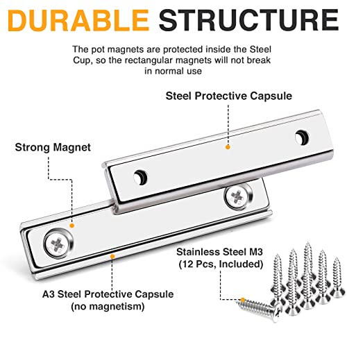 Image of TRYMAG Bar Magnets, 80Lbs 6 Pack Countersunk Hole Magnet with Screw | Silver,Heavy Duty Rare Earth ,Neodymium,Rectangular,for Mounting, Door, Garage, Workplace(60 x 13.5 x 5mm )