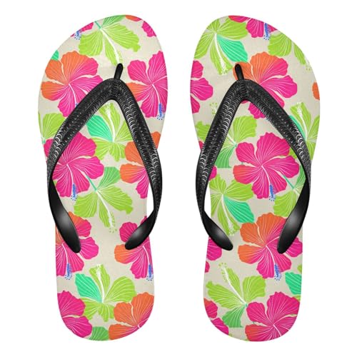 Hibiscus Flower Blossom Beige Flip Flops for Beach Thong Sandals Anti-slip Lightweight Beach Shoes for Travel Summer Outdoor