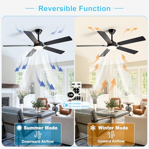 Image of Depuley 52-inch Ceiling Fan with Light: Black Ceiling Fan for Living Room Indoor Outdoor - Modern Ceiling Fan with Remote Control 3CCT Dimmable Noiseless 5 Reversible Walnut Blades 6 Speeds Timer