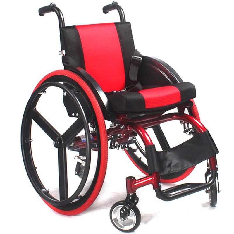Sports Wheelchair Lightweight Foldable, Aluminum Alloy Self-Propelled Inflatable Transport Wheelchair, Portable Shock-Absorbing Travel Wheelchair for Adults and Teenagers