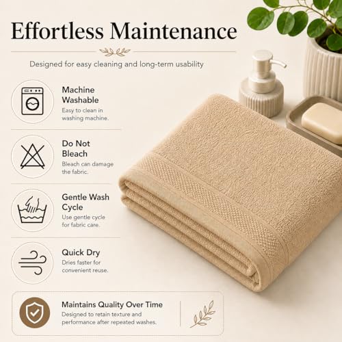 Image of 100% Pure Cotton Bath Towel for Men & Women | 380 GSM Ultra Soft, Highly Absorbent & Quick Dry Bath Towel | Large 55 x 28 Inch Matty Terry Towel for Bathroom, Gym, Travel & Daily Use | Light Brown
