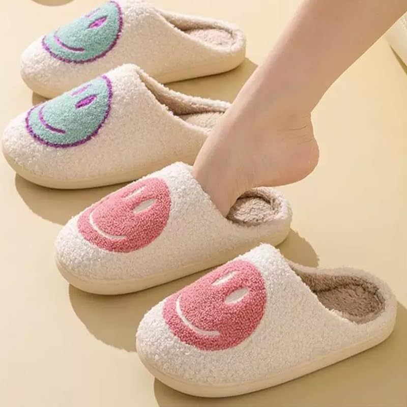 Image of Cute House Slippers for Women Men with Memory Foam Retro Happy Face Cozy Shoes