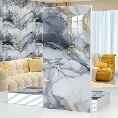10pcs Thick Marble Peel and Stick Waterproof Wall Panels,Heat-Resistant Backsplash Tile, 23.6'x...