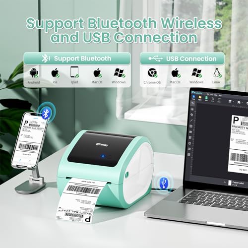 Image of Bluetooth Shipping Label Printer 4x6 - D520BT Wireless Thermal Label Printer for Small Business, Shipping Packages, Compatible with USPS, Shopify, Amazon