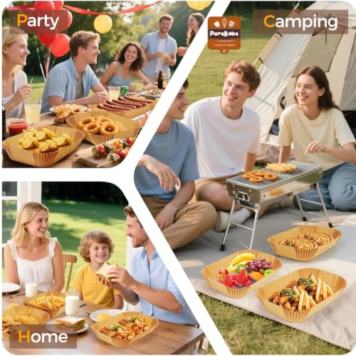 Image of Purebake Air Fryer Disposable Paper Liners | 100 Pcs Rectangle Parchment Sheets | Food-Grade, Non-Stick, Oilproof, Waterproof | Heat-Resistant up to 450F | Brush & Mittens Included