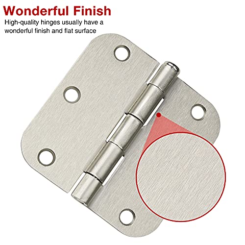 24 Pack Brushed Nickel Door Hinges 3.5 x 3 1/2 Inch Interior Rounded 5/8" Radius Corners Iron Bifold Silver Residential Satin Nickels Hinge for Doors Hardware Kit Office Bedroom Study Living Room - Image 3