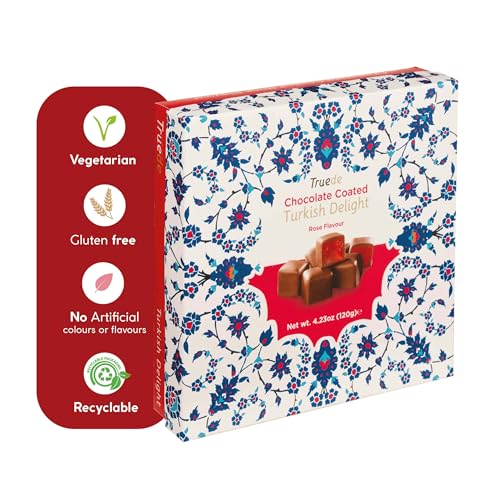 Truede Chocolate Coated Rose Turkish Delight (120g) - Hand-Made Chocolate Coated Rose Flavoured Turkish Delight