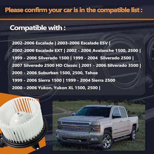 Image of HVAC A /C Heater Blower Motor Compatible with 1999-2006 Avalanche, Silverado 1500, Tahoe, Suburban, Sierra 2500, Yukon XL, Escalade - Replaces 35143, PM2728
