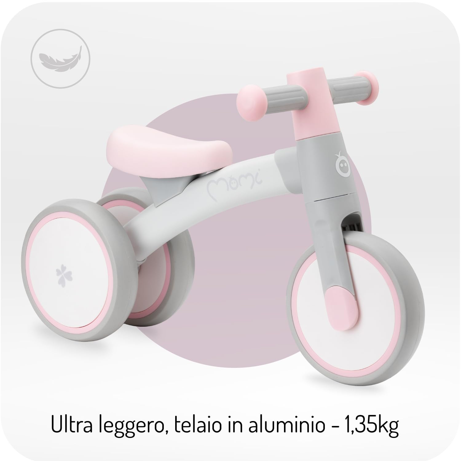 Triciclo senza pedali per bambini MoMi TEDI per bambine e bambini (peso massimo 25 kg), mini bicicletta senza pedali con ruote in plastica resistenti alla foratura, telaio in metallo leggero - 1,2 kg