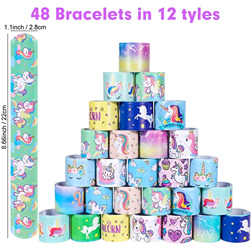 Qpout 48Pcs Unicorn Slap Bracelets Kids Girls Snap Bracelet Bands For Rainbow Wristbands Bracelets Party Unicorn Rainbow Party Fillers Decoration #TOP1