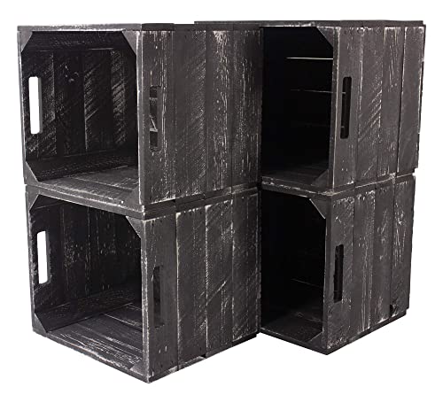 Obstkisten-online 4 Kisten für Kallax Regale Fachelement aus Holz für Regale - auch einzeln schöne Deko - 32x37,5x32,5cm (Shabby Schwarzer Farbton) Cover