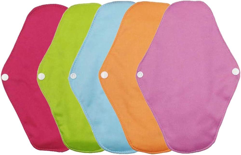 AIYoo Reusable Sanitary Pads 5 Pcs 25cm Washable Bamboo Cloth Menstrual Sanitary Pads Panty Liners for Women Daily Use Sanitary Towel Cloth Enstrual Pads Sanitary Napkin