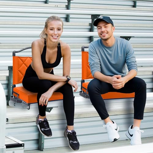 Kaganoon Stadium Seats with Back Support Cushion, Folding Stadium Seats for Bleachers Hold up 400lbs, Wide Bleacher Seat with Shoulder Strap & Handle Comfort for Sports Events (Orange, 2pcs) - Thumbnail 2