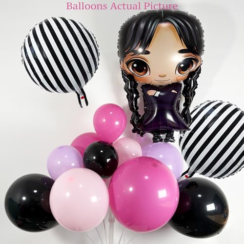 Image of 148pcs Purple Black Hot Pink Balloon Arch Kit for Gothic Birthday Decorations, Dark Sweet Party Balloons Garland Set with Striped Foil Balloons for Halloween Baby Shower Girl Party Decor