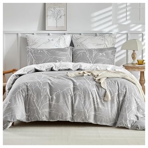 Tokokimo Funda Nórdica Cama 135/150, Funda Nórdica 230x220, Ramas y Hojas Patrón Microfibra Funda Edredon 3 Piezas Compuesto por 1 Funda Nórdica 230x220 + 2 Fundas de Almohada 50x75, Gris/Blanco