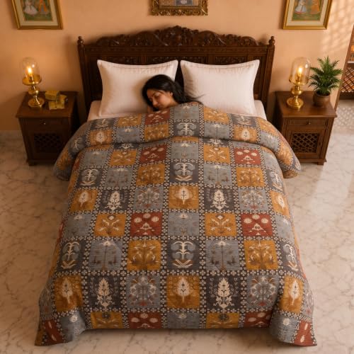 Image of BSB HOME 220 GSM Microfiber Comforter for Double Bed, Ultra Soft Quilted AC Comforter, Lightweight All Season Blanket, Breathable, Durable & Skin Friendly, 86 x 90 Inches (220 x 230 cm) - Warm Amber