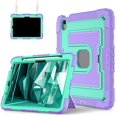 Étui robuste iPad Air 4 antichoc enfant avec sangle violet vert