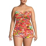 Lands' End Women's Plus Size Chlorine Resistant Bandeau Tankini Swimsuit Top 22W Orange Coral Multi Palm