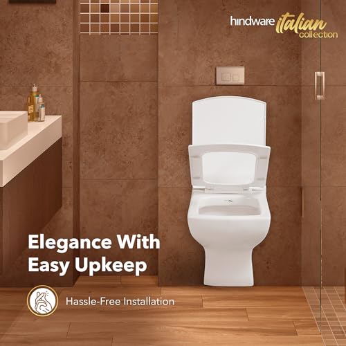Image of Hindware Italian Collection Fluid Wall Hung Western Commode with Duroplast Seat Cover for Bathroom | Made of Ceramic | Star White | Geomteric Shape | Wall Mount Ewc