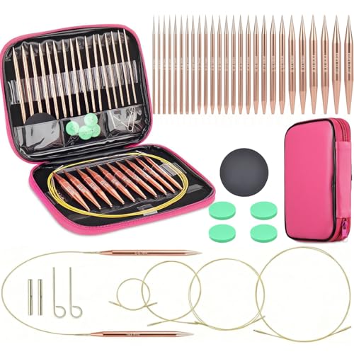 Aiguilles à tricoter set complet en métal avec sac, idée cadeau pour tricoteuse