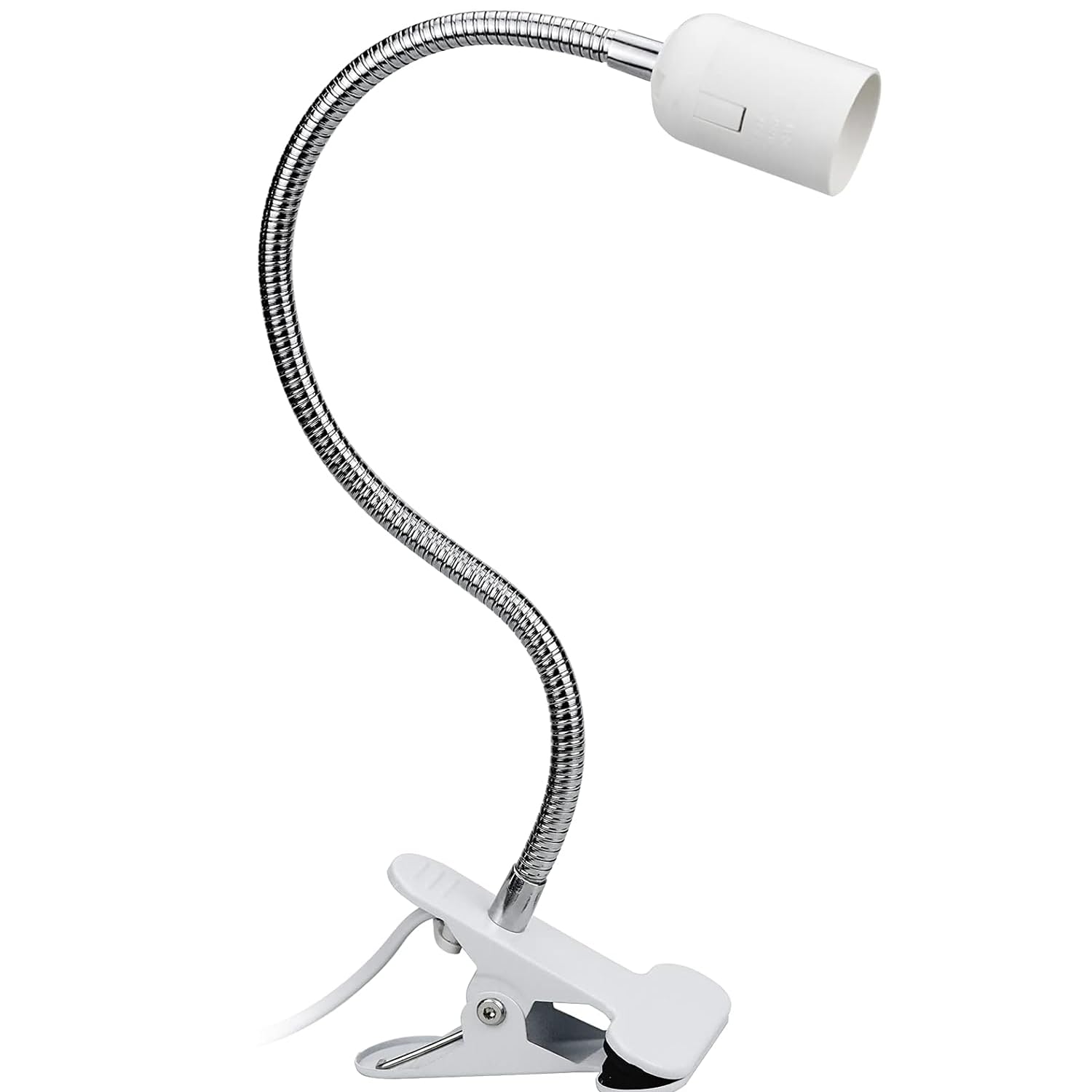 CABLEPELADO Portalámparas E27con pinza, Lámpara de Pinza con Cuello Flexible, Flexo Escritorio, Lampara de lectura, Base de Portalámpara E27, Cuello cisne ajustable 40 cm, Cable de 1.50 Metros, Blanco