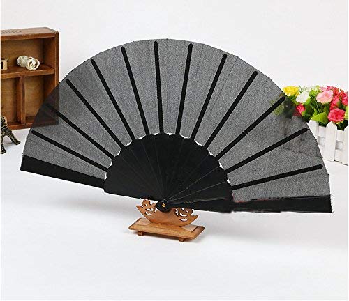 Mcuppe Hand Folding Chinese Fan for Women Nylon Cloth Fabric Fan 9 inch for Performance,Dance,Fighting, Wedding, Church, Party, Gift (Black, 12)