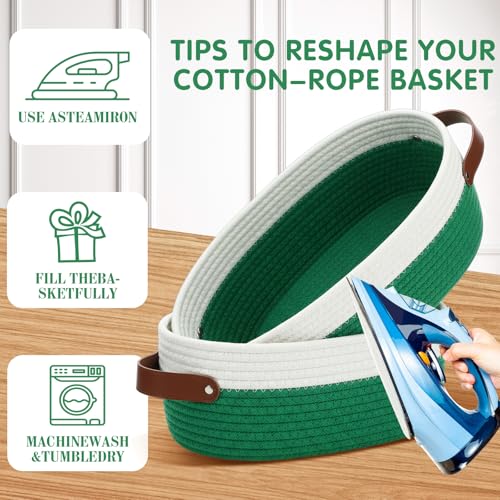 Image of Colingmill 3 Pack Easter Small Woven Basket for Gifts with Handles Clear Bags and Ribbons Empty Storage Basket Decorative Chest Box for Easter Wedding Present(White and Green,12 inchx 8 inchx 5 inch)