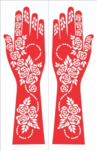 AMRIT 2 Pcs Heena Tatto Stencil for Both Hand Set, India Henna Style, Hand Tattoo Stencil, Design Set for Women & Girls, Temporary Tattoo (AMRIT Stencil XL Pack of 2 02) - Image 3
