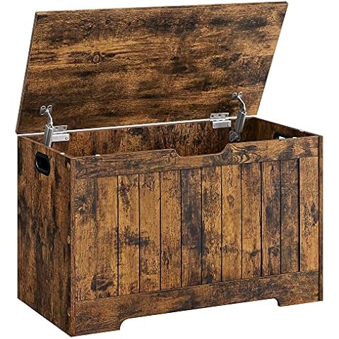 VASAGLE Rustic Storage Chest with Safety Hinges Cover