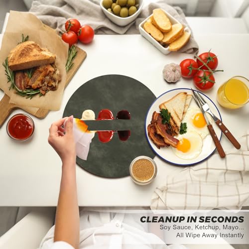 Image of UnivoColors Placemats Round Faux Leather Placemats Set of 8-Waterproof-Wipe Clean-Heat Resistant-Anti Slip Dining Table Place Mats,Suitable for Indoor & Outdoor Use,15 inch.Retro Olive Green