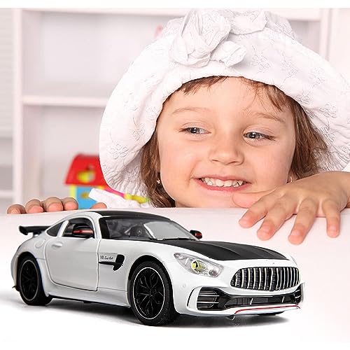 Image of 1:24AMG GTR Toy Car for Kids Diecast Metal Cars Light Sound Pullback Openable Door, Black