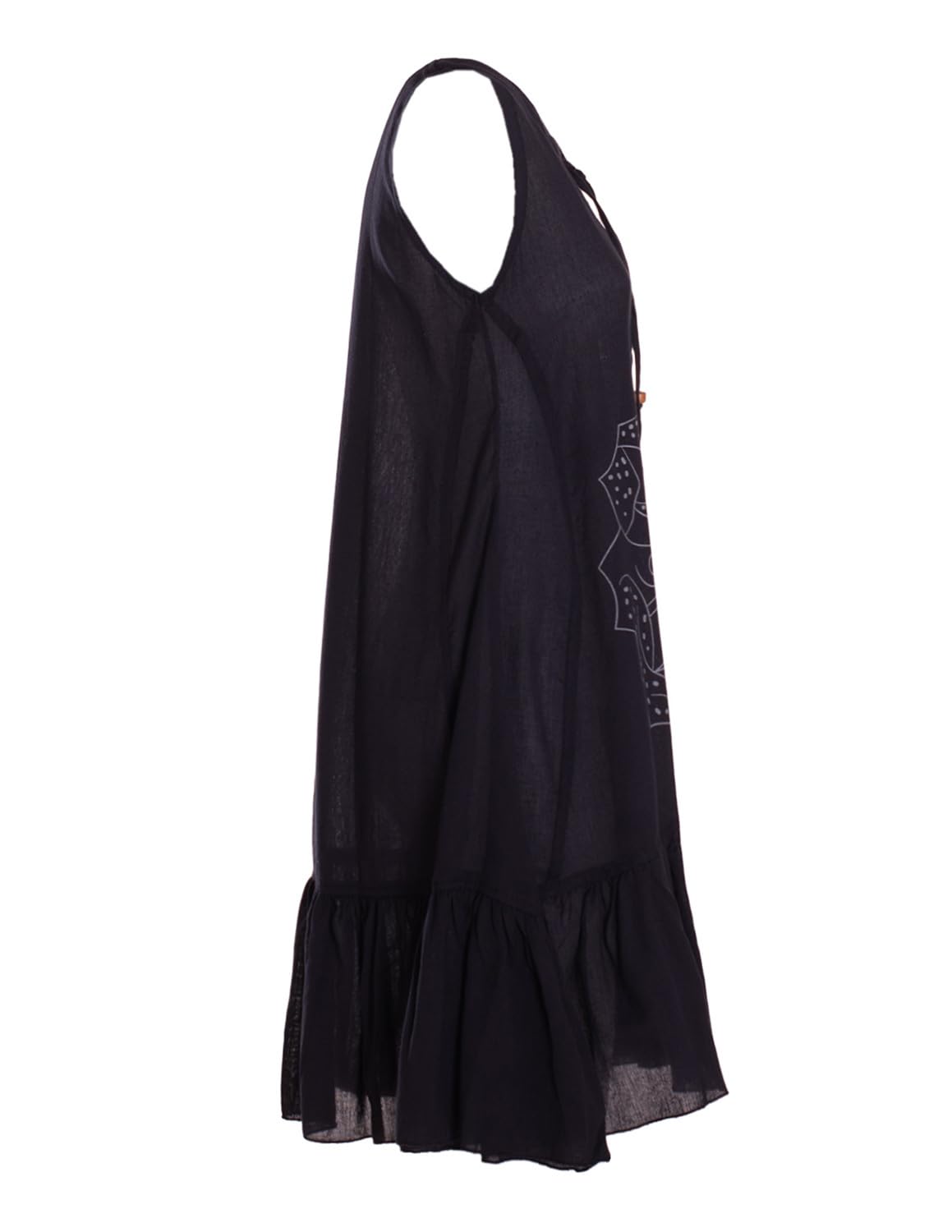 Vishes Alternative Bekleidung - Damen mittellanges Kleid Baumwolle Blumen-Muster Hängerkleid mit Schnürung und Holzperlen