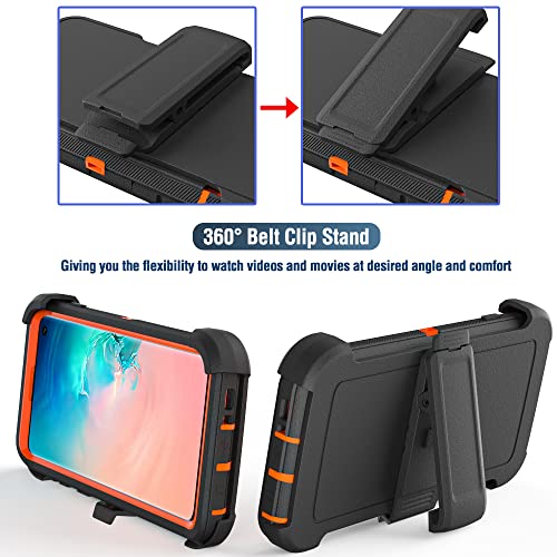 Image of Case for Galaxy S10 with Clip, Heavy-Duty Tough Rugged Shockproof Drop Protective Cover Cases for Samsung Galaxy S10, Black+Orange