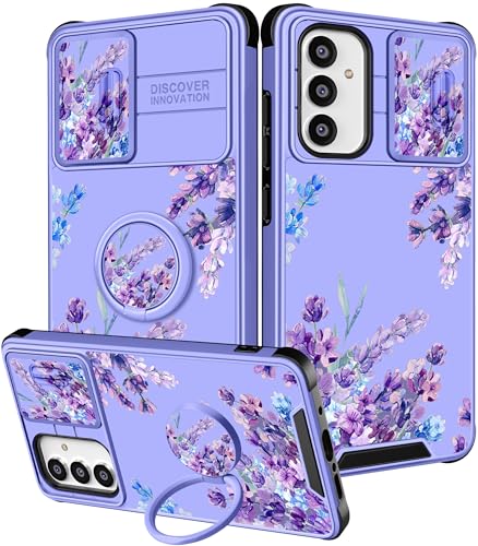Coque Samsung A54 5G avec protège-caméra coulissant motif floral violet chic