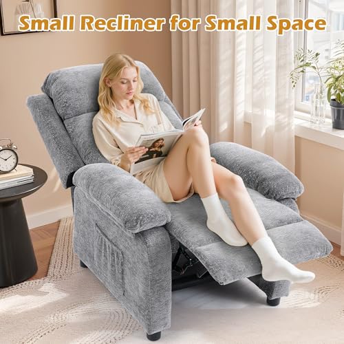 Image of Korser Recliner Chair, Living Room Chairs for Adults, Padded Deep Seat Reading Chair with Side Pockets, Small Recliners for Small Spaces, Lounge Chair for Living Room, Bedroom, and RV (Chenille)