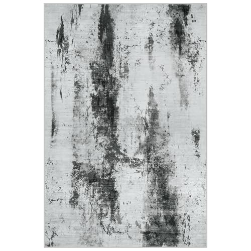 8x10 Area Rugs Washable Rug: Modern Abstract Living Room Rug Soft Anti-Skid Thin Carpet Indoor Floor Non-Shedding Carpets for Bedroom Dining Room Farmhouse Nursery Home Office Black White Grey