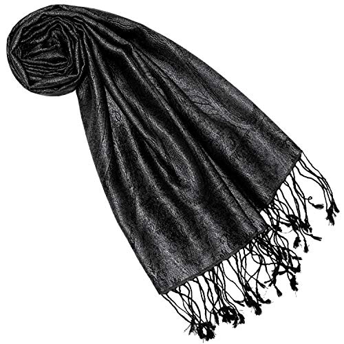 Lorenzo Cana - Écharpe en soie pour femme - 100 % soie tissée - Élégant motif cachemire ton sur ton, Noir , Taille Unique Cover